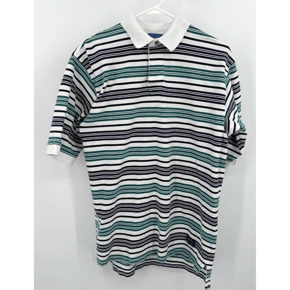 Vintage Pendleton Men's Cotton Polo Size L Blue‎ Green Striped Sz L
